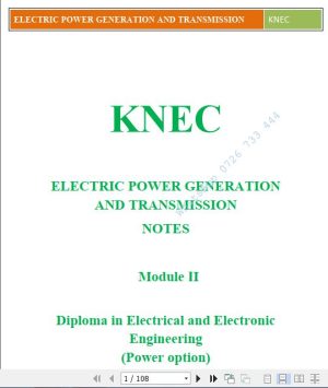 Electric Power Generation and Transmission KNEC Pdf Notes