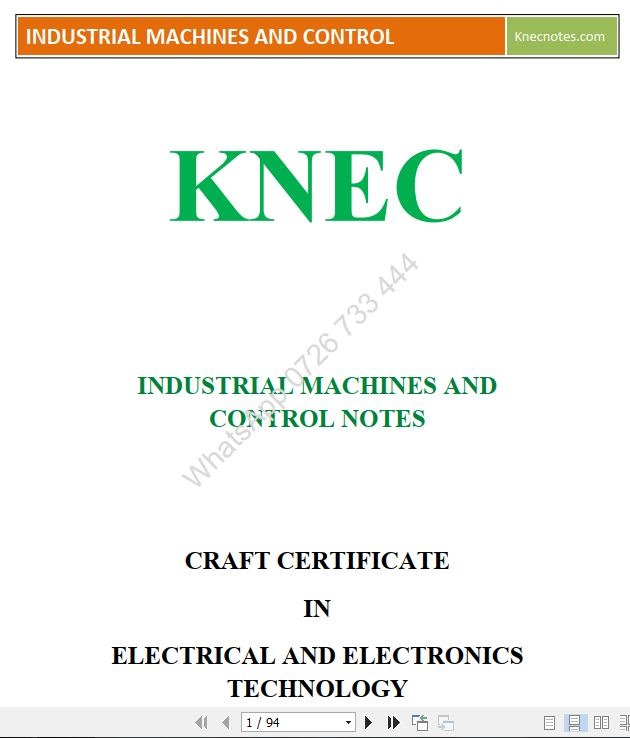 Industrial Machines and Control (IMC) Pdf Notes KNEC