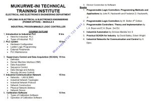 Industrial Programmable Logic Controllers (PLCS) Pdf KNEC notes