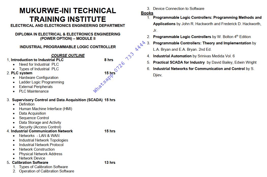Industrial Programmable Logic Controllers (PLCS) Pdf KNEC notes