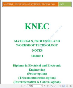 Materials, Processes and Workshop Technology KNEC Pdf Notes