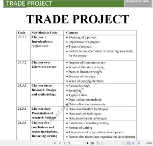 Trade Project Guidance notes
