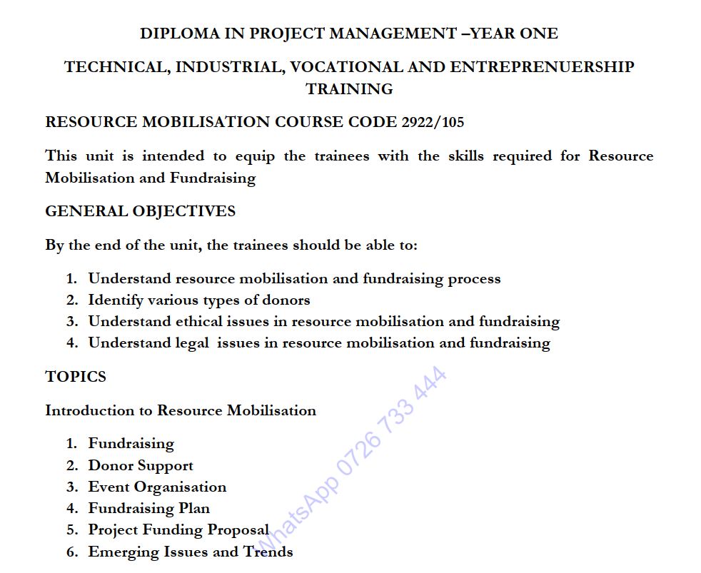 Resource Mobilisation and Funding KNEC notes pdf