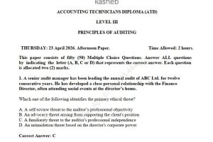 Principles of Auditing April 2026 ATD Level III Answers