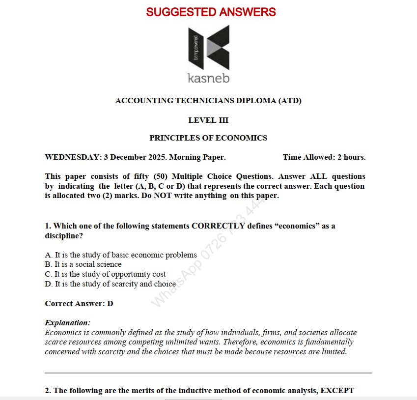 Principles of Economics December 2025 ATD Level III Answers
