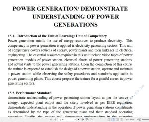 Power Generation/Demonstrate Understanding of Power Generations Learning Guide Pdf notes TVET CDACC Level 6