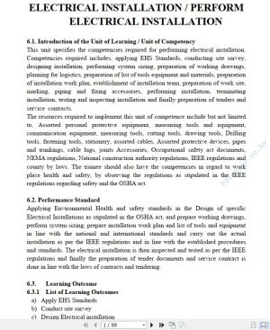 Electrical Installation/Perform Electrical Installation Learning Guide Pdf notes TVET CDACC Level 6