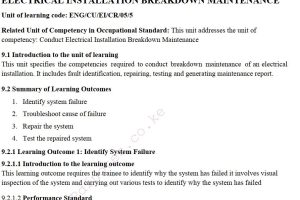   Electrical Installation Breakdown Maintenance Learning Guide Pdf notes TVET CDACC Level 5
