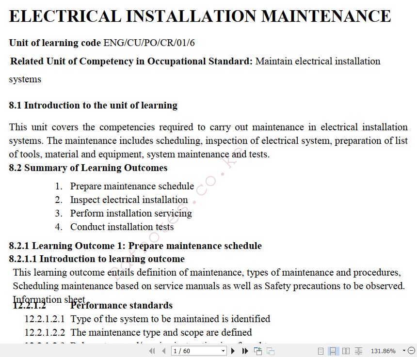 Electrical Installation Maintenance Learning Guide Pdf notes TVET CDACC Level 5