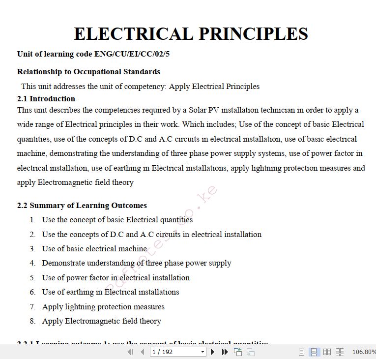 Electrical Principles Learning Guide Pdf notes TVET CDACC Level 5