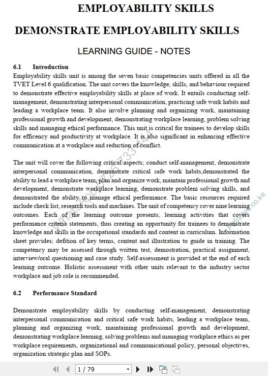 Employability Skills Pdf Learning Guide notes TVET CDACC Level 6