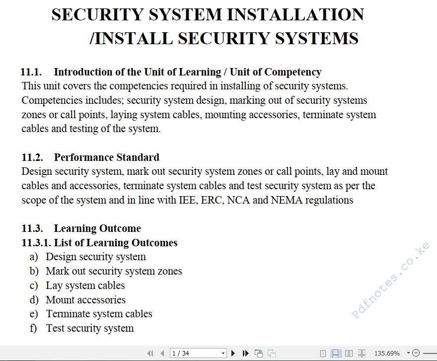 Security System Installation/Install Security Systems Learning Guide Pdf notes TVET CDACC Level 6