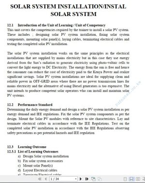 Solar System Installation/Install Solar System Learning Guide Pdf notes TVET CDACC Level 6
