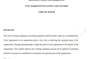 Marketing Planning and Control Pdf KNEC notes
