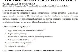 Performing Electrical Installation Learning Guide Pdf notes TVET CDACC Level 5