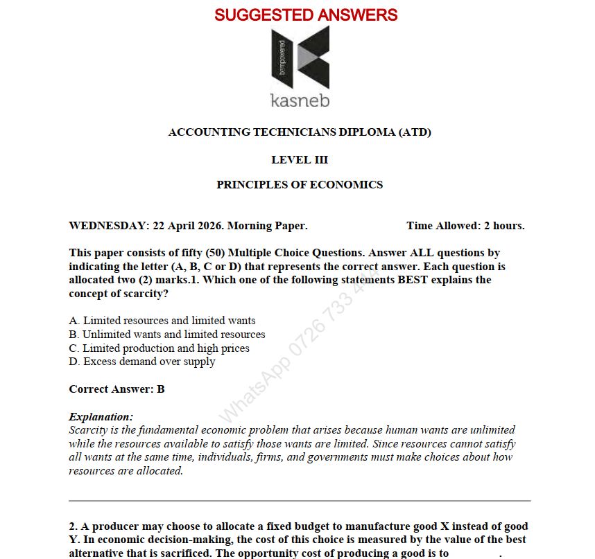 Principles of Economics April 2026 ATD Level III Answers