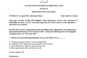 Principles of Taxation April 2026 ATD Level III Answers