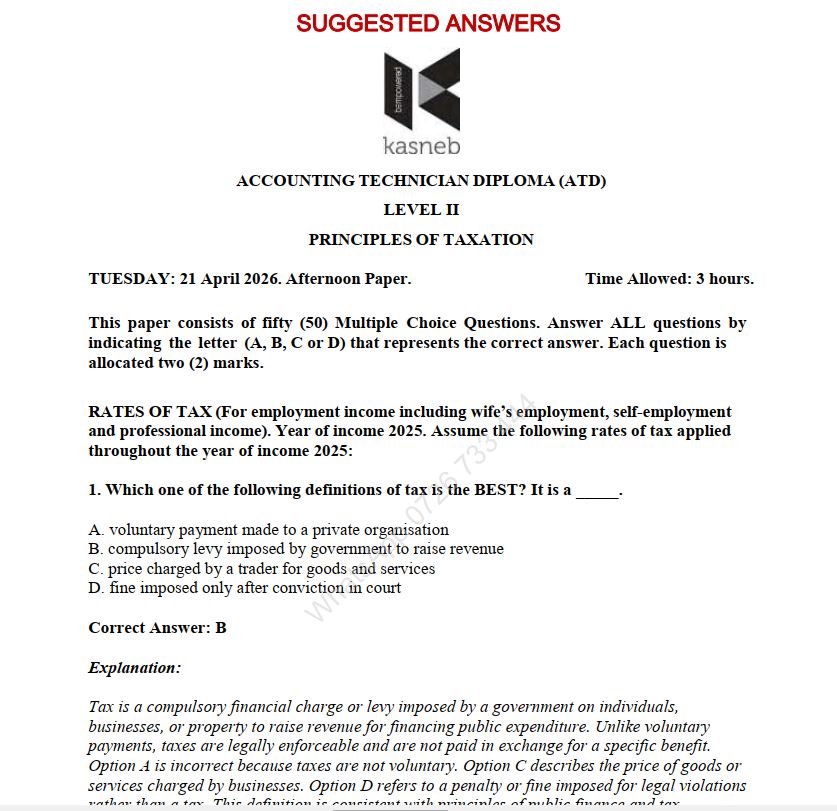 Principles of Taxation April 2026 ATD Level III Answers