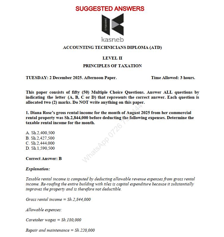 Principles of Taxation December 2025 ATD Level II Answers