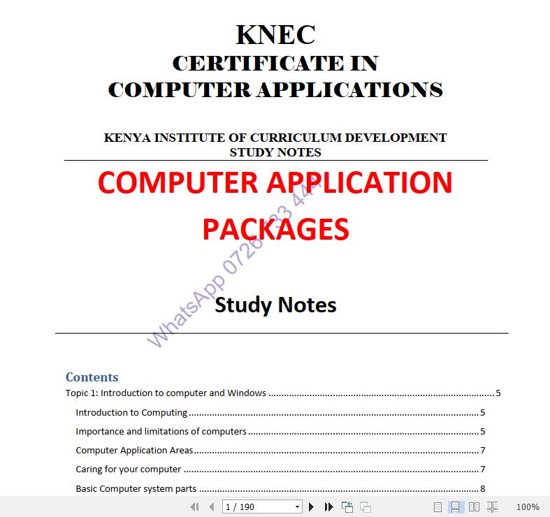 Computer Applications Packages Pdf notes KNEC