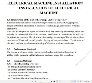 Electrical Machine Installation/ Installation of Electrical Machine Learning Guide Pdf notes TVET CDACC Level 6