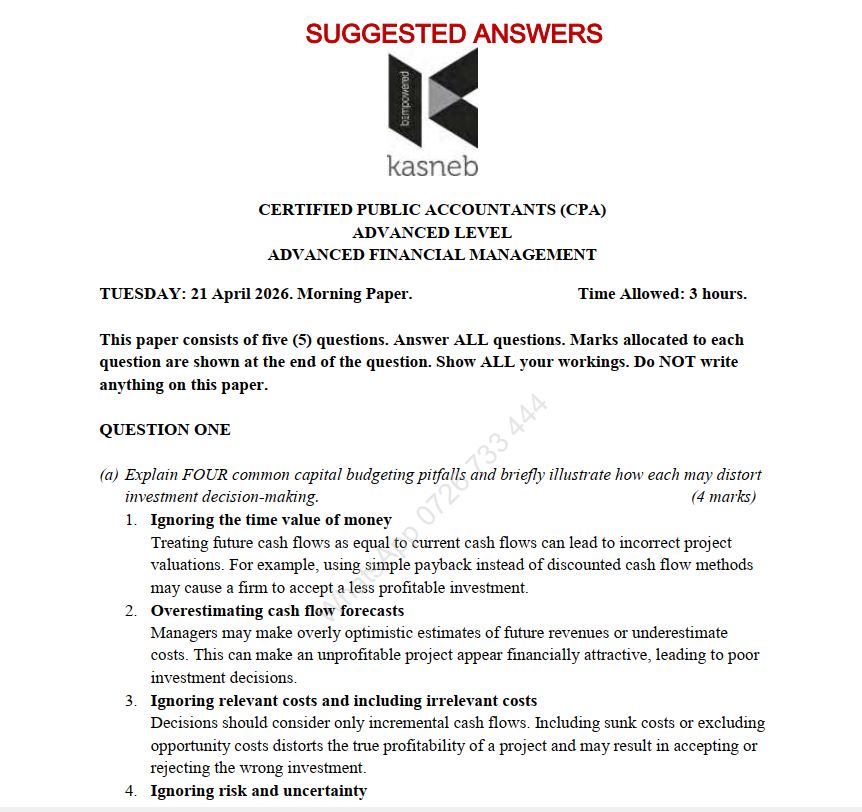 - April 2026 Advanced Financial Management Answers