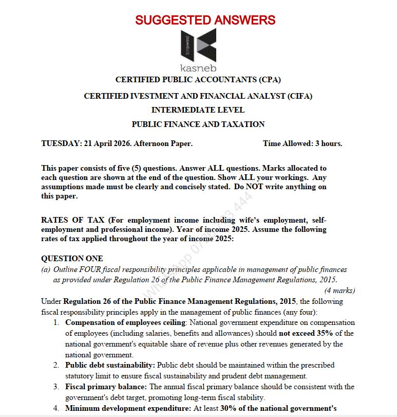 April 2026 CPA CIFA Public Finance and Taxation Past Paper answers