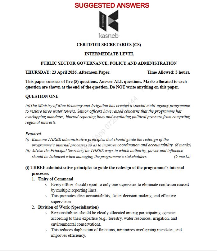 April 2026 Public Sector Governance, Policy and Administration Past Paper Answers