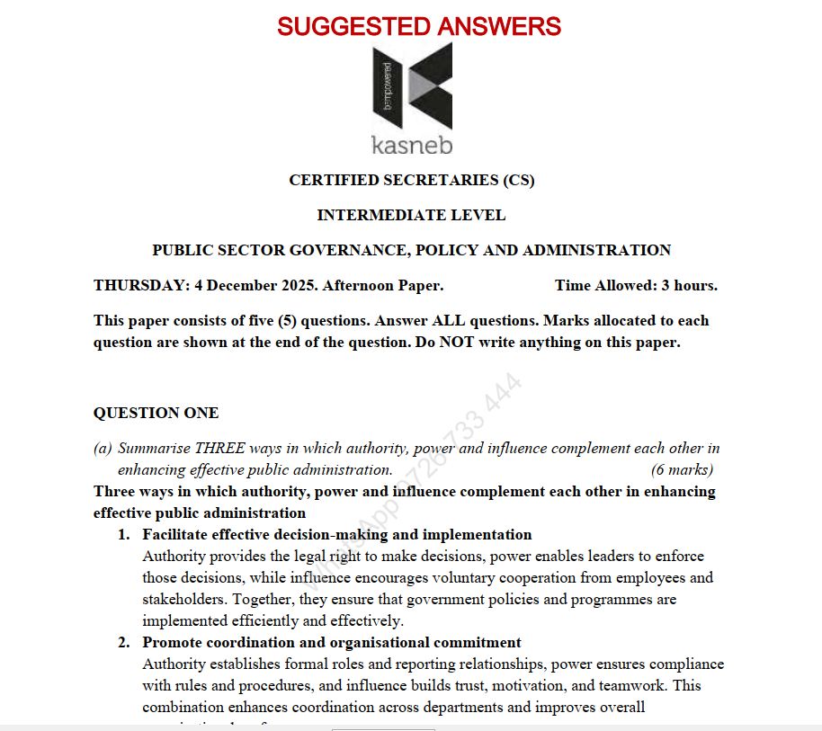 December 2025 Public Sector Governance, Policy and Administration Past Paper Answers
