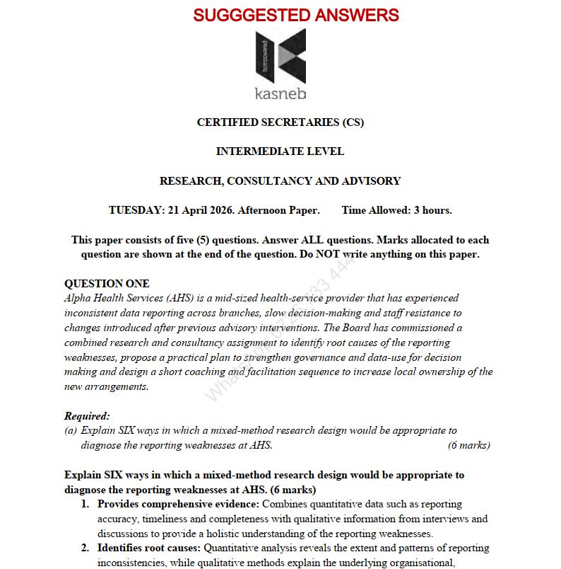 April 2026 Research, Consultancy and Advisory Past Paper Answers