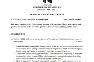 April 2026 Human Resource Management Past Paper Answers