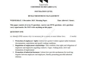 December 2025 Human Resource Management Past Paper Answers