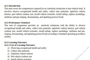 Trimming Vehicle Body Pdf notes TVET CDACC Level 6